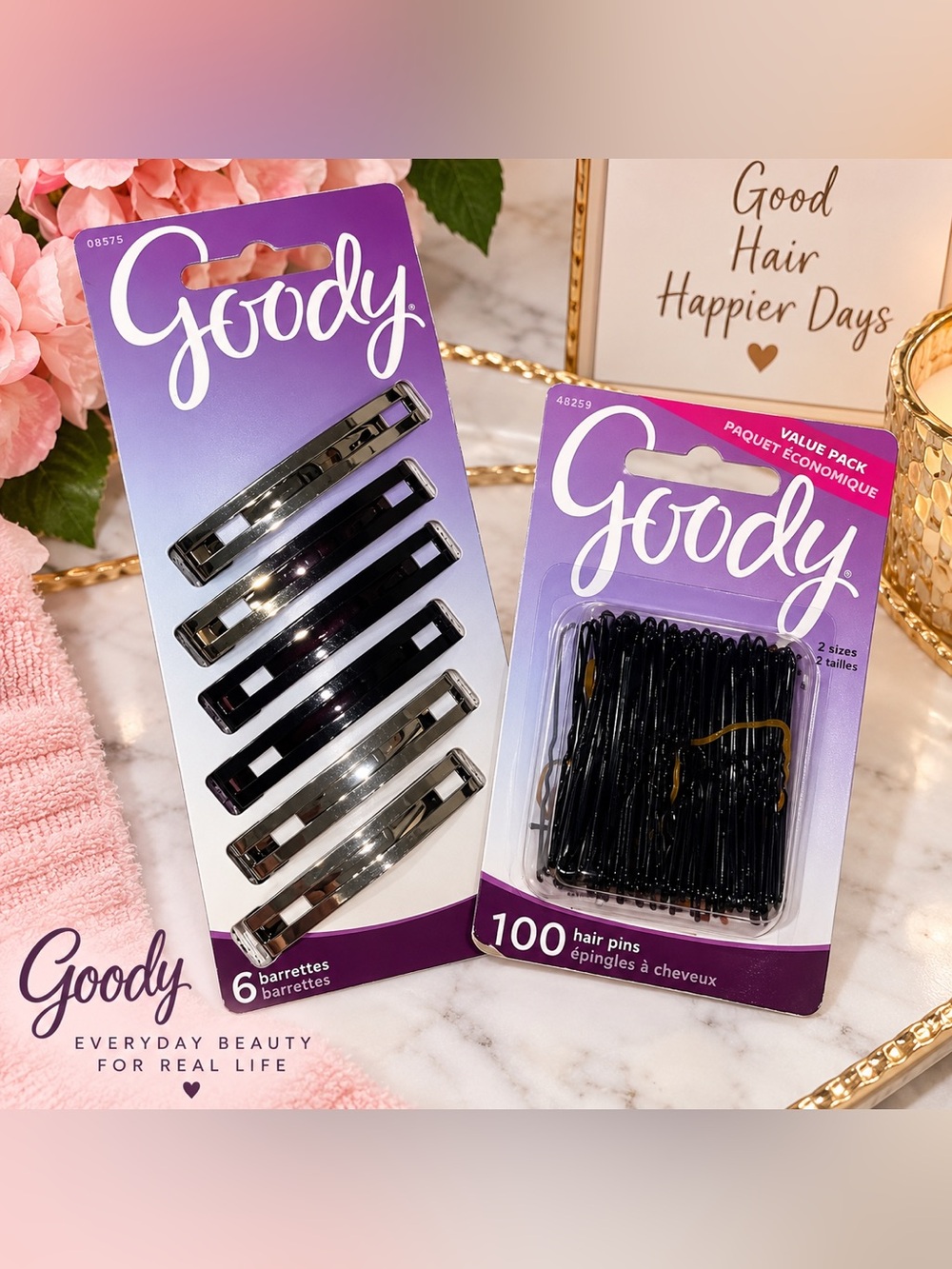 Black Hair Pins & Barrettes Set - 100 Hair Pins + 6 Barrettes